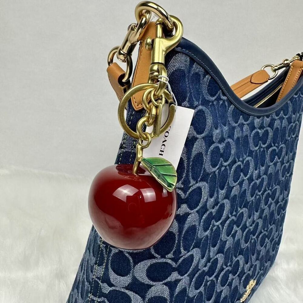 Coach Small Resin Apple Bag Charm In Brass / Red Multi NWT CY399